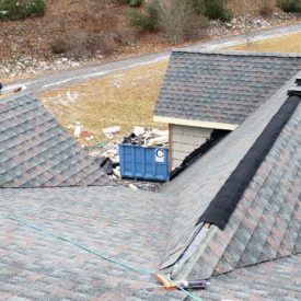 Shingle Roofing With Chimney And Skylight And Flat Roof